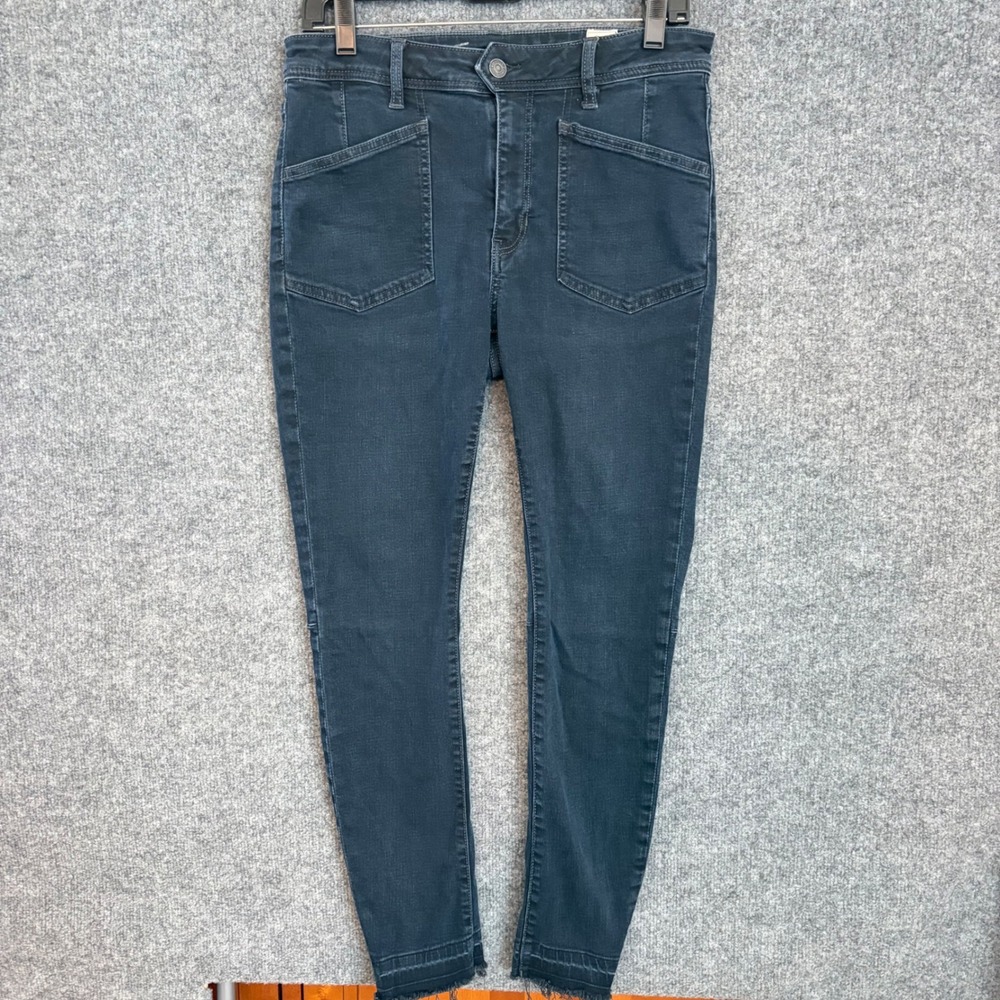We The Free Skinny Jeans Women 30 Dark Wash Blue High Rise Raw Hem Utility Pocke